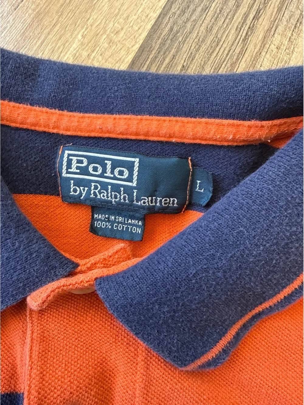 Vintage Polo Ralph Lauren Striped Polo Shirt Men's Large Orange Blue Cotton